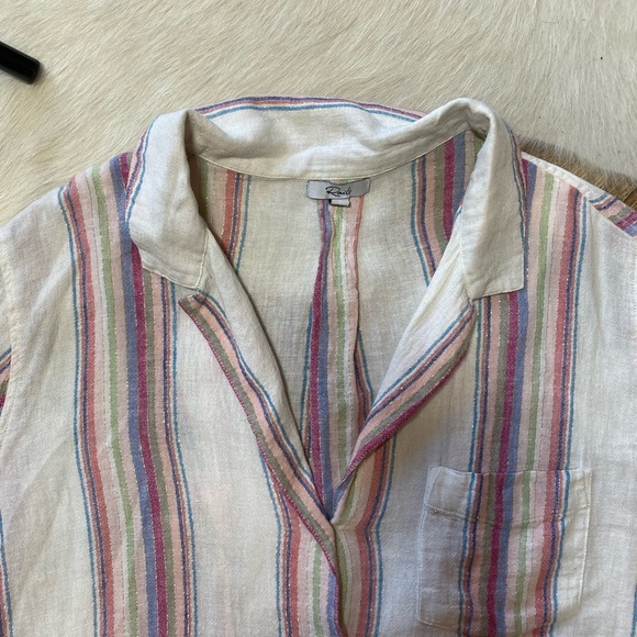 Rails Zuma Linen Blend Shirt in Havana Stripe Metallic Gold - Picture 7 of 9